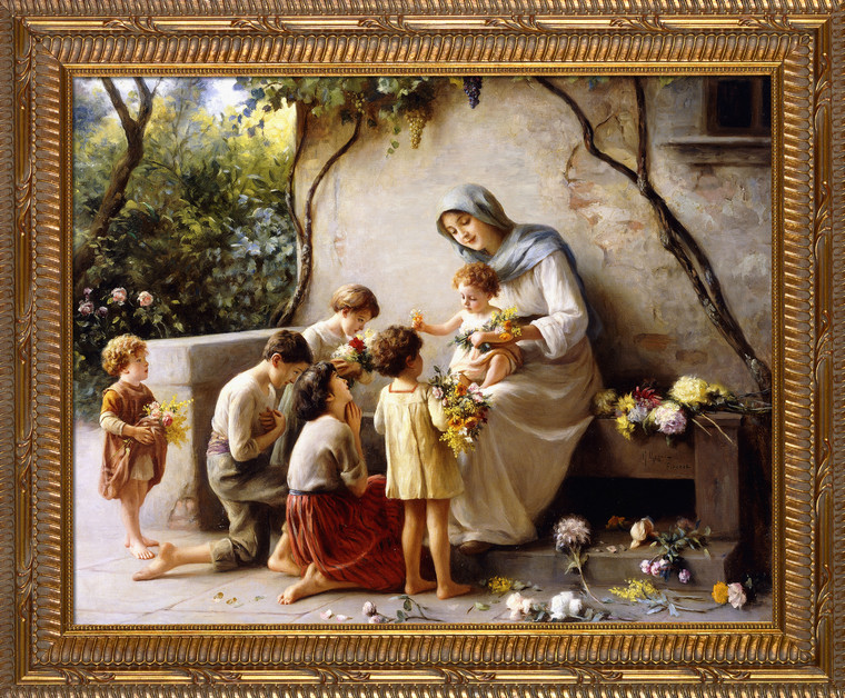 Adoration (Mary and Jesus with Children) by Giuseppe Magni Ornate Gold Frame