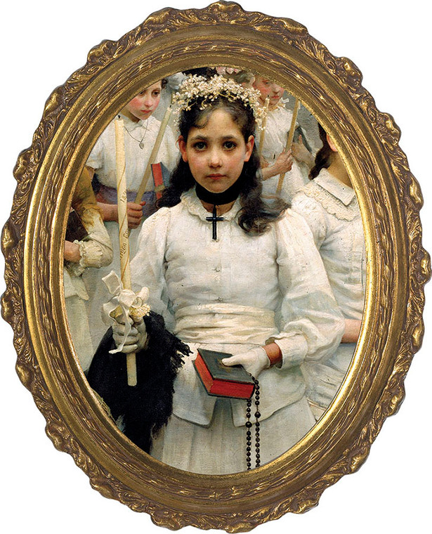 After the First Holy Communion (Detail 1 Girl) - Oval Framed Canvas