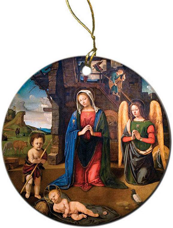 Nativity with Kneeling Angel Ornament