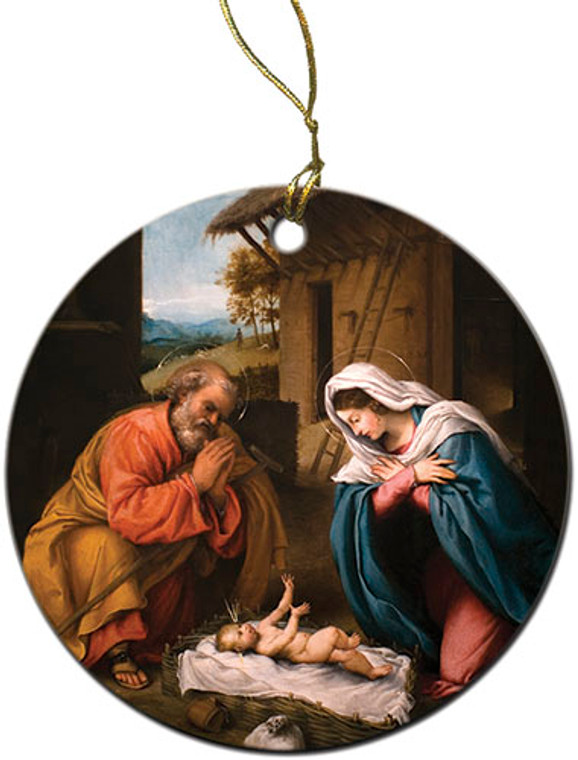 Nativity with Reaching Jesus Ornament