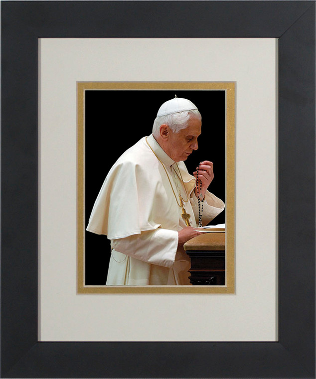 Pope Benedict Praying Rosary Matted - Black Framed Art