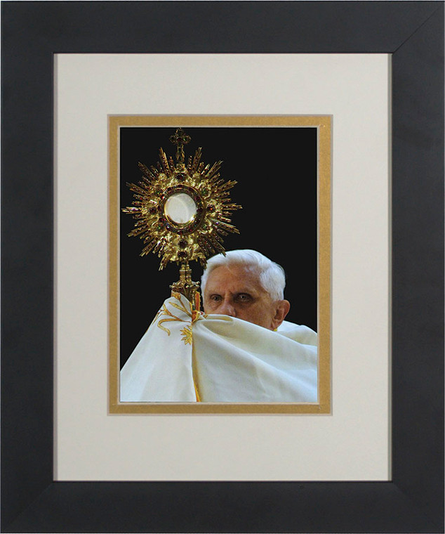 Pope Benedict with Monstrance Matted - Black Framed Art Pope Benedict with Monstrance Matted - Black Framed Art