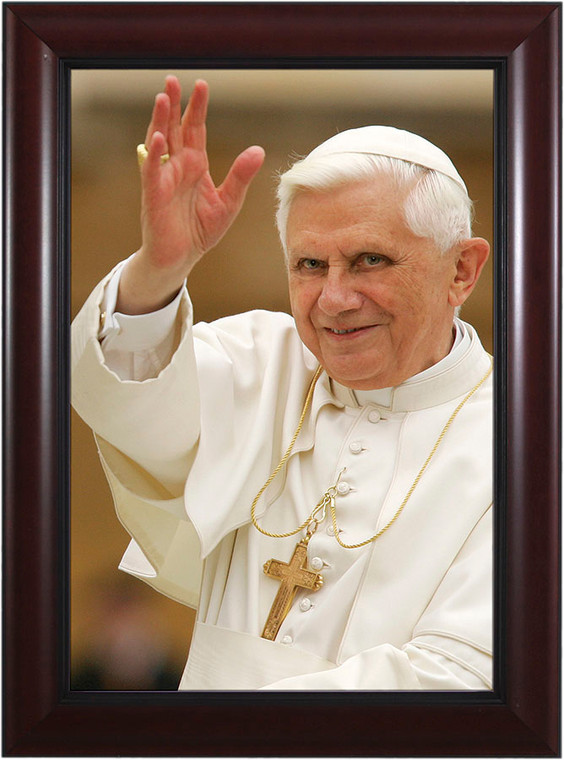 Pope Benedict Waving Matted - Black Framed Art