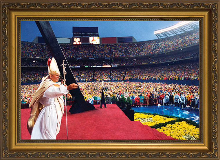 Pope John Paul II Celebrating Mass at Giants Stadium Framed Art
