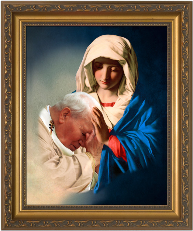 St. John Paul II Being Held by Mary Framed Art St. John Paul II Being Held by Mary Framed Art