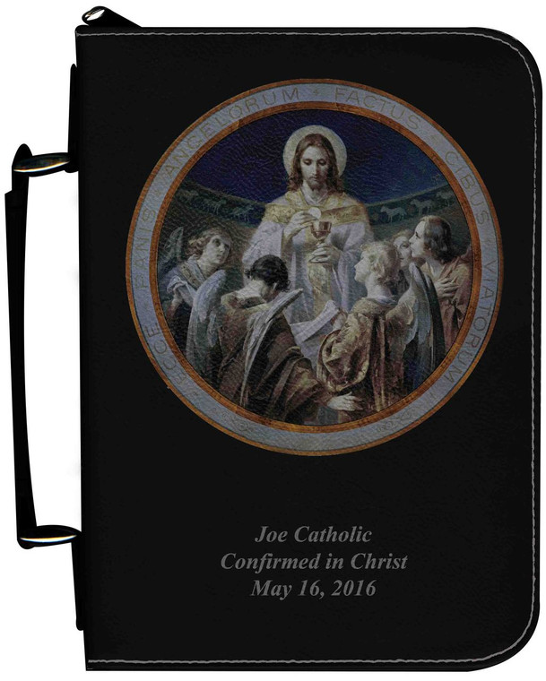 Personalized Bible Cover with Christ, Bread of Angels Graphic - Black