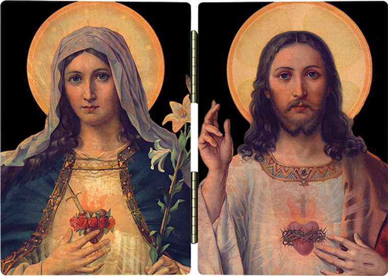 Antique Sacred & Immaculate Hearts Diptych