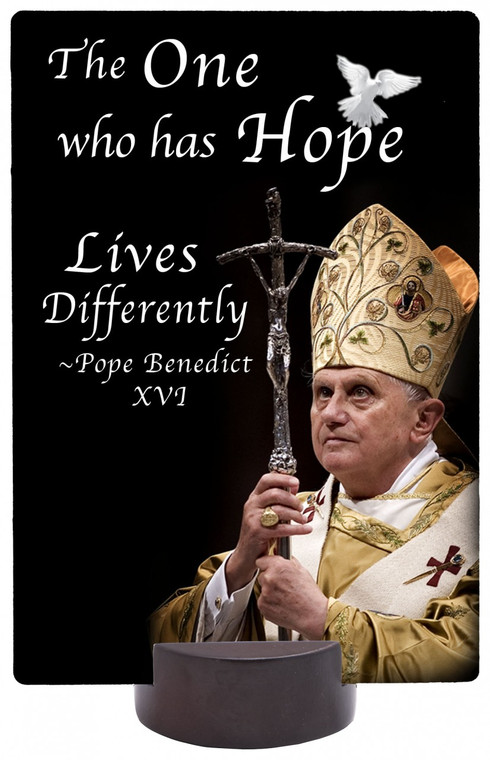 Pope Benedict XVI with Cross And Hope Quote Picture Desk Plaque