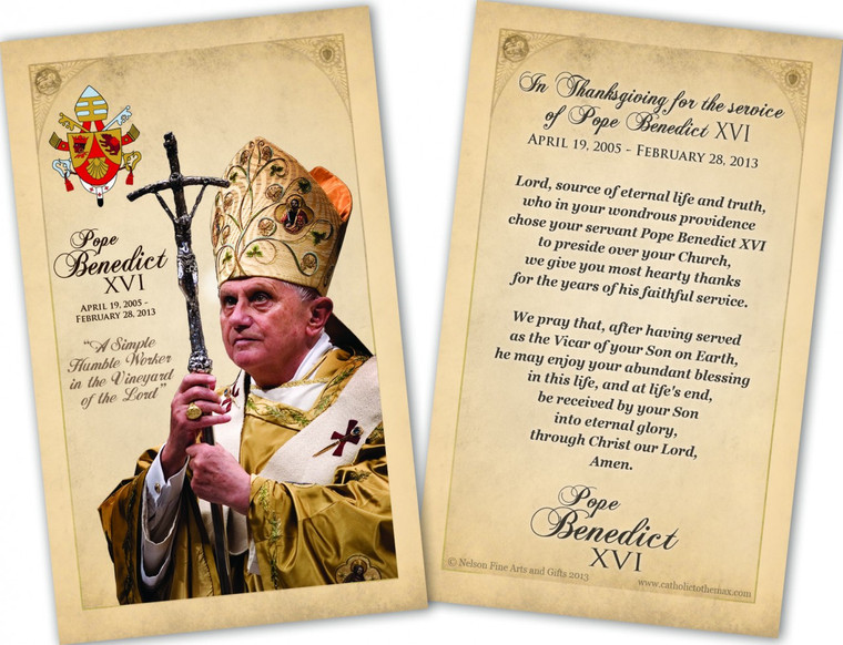 Pope Benedict XVI Commemorative Laminated Holy Card