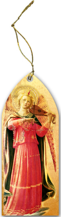 Fra Angelico Angel with Violin Stained Glass Wood Ornament