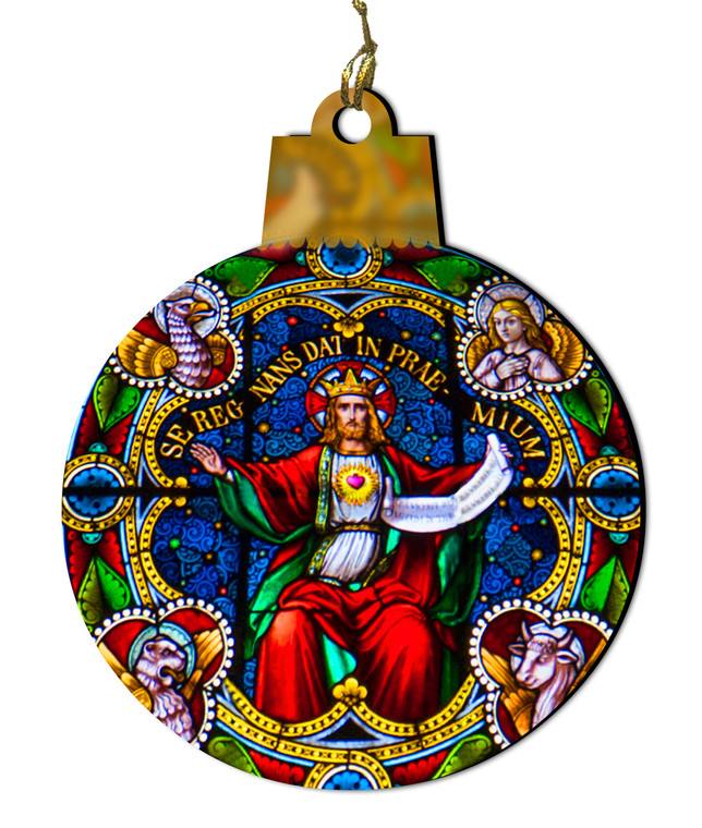 Sacred Heart of Jesus Reigning Stained Glass Wood Ornament