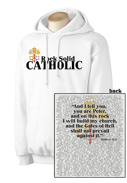 Rock Solid Catholic White Hoodie