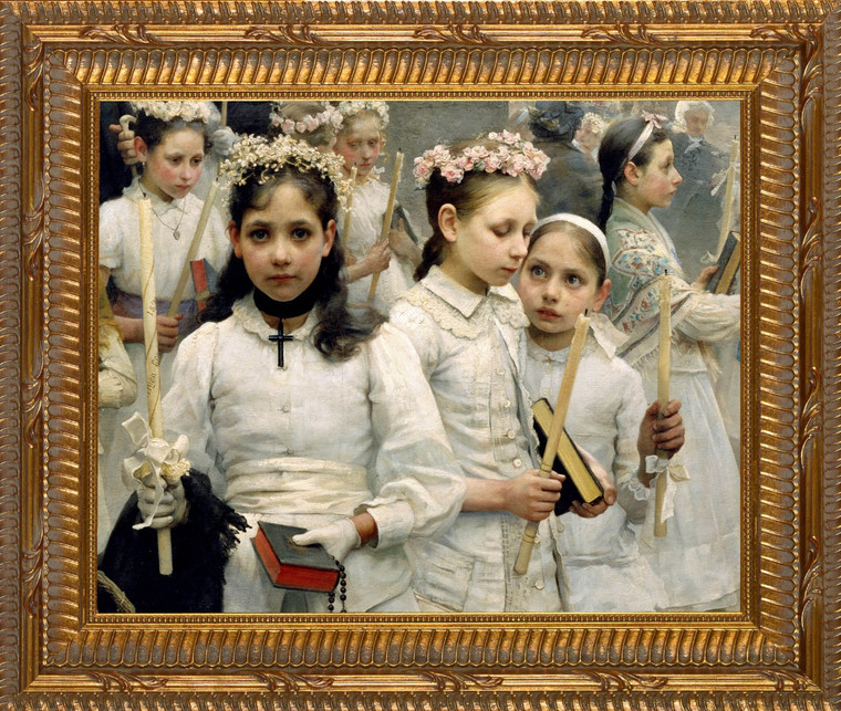 After the First Holy Communion (Detail 3 Girls) - Ornate Gold Framed Canvas