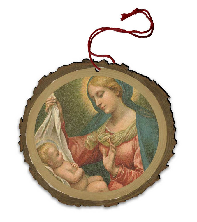 Vintage Madonna with Holly Wood Ornament