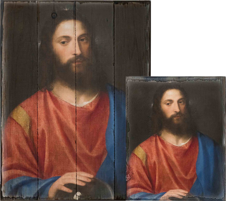 Christ with the Globe by Titian Rustic Wood Plaque