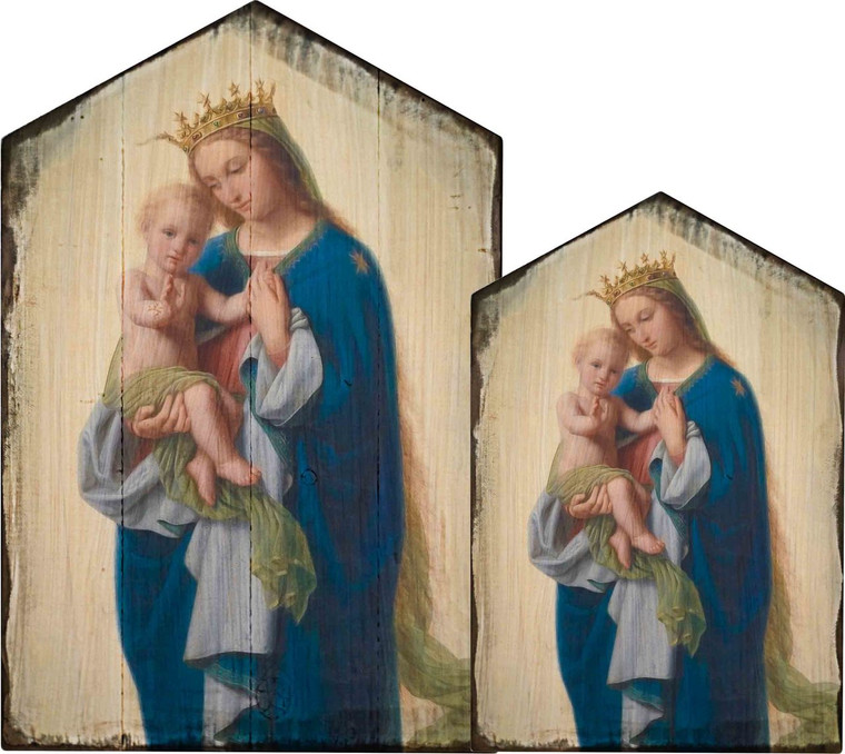 Madonna and Child by Franz Ittenbach Rustic Wood Icon Plaque