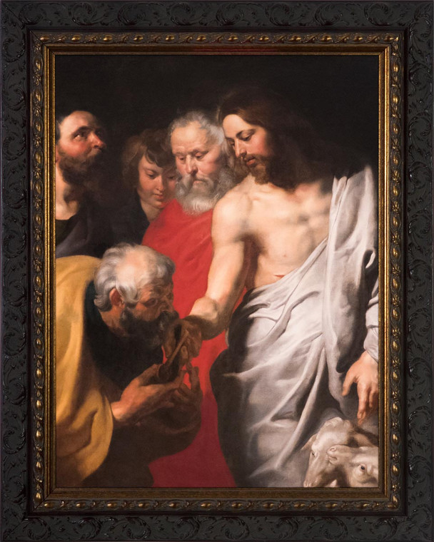 Christ Giving the Keys to St. Peter by Peter Paul Rubens - Ornate Dark Framed Art