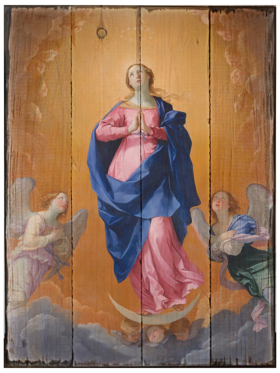 The Immaculate Conception by Guido Reni Rustic Wood Plaque