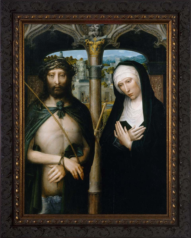 Christ Crowned with Thorns, and the Mourning Virgin by Adriaen Isenbrant - Ornate Dark Framed Art