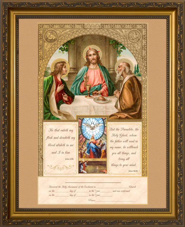 First Communion and Confirmation Certificate with Gold Accents in Gold Frame