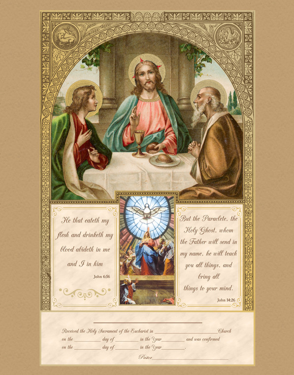 First Communion and Confirmation Certificate with Gold Accents Unframed