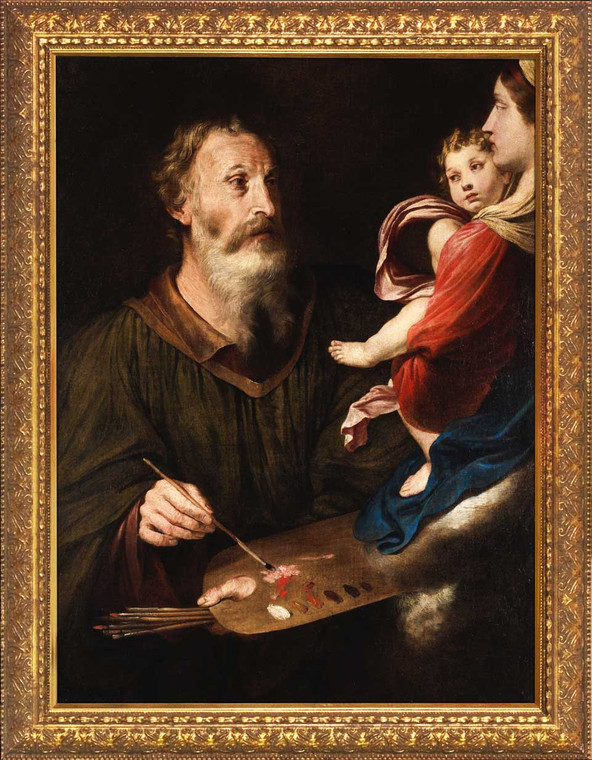Saint Luke Painting the Virgin by Simone Cantarini - Gold Framed Art