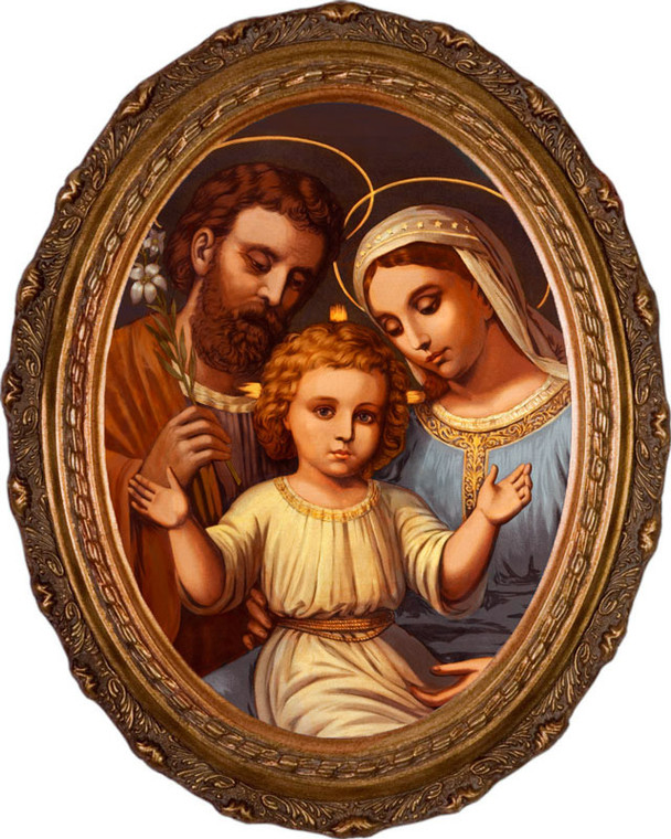 Italian Holy Family Framed Oval Canvas