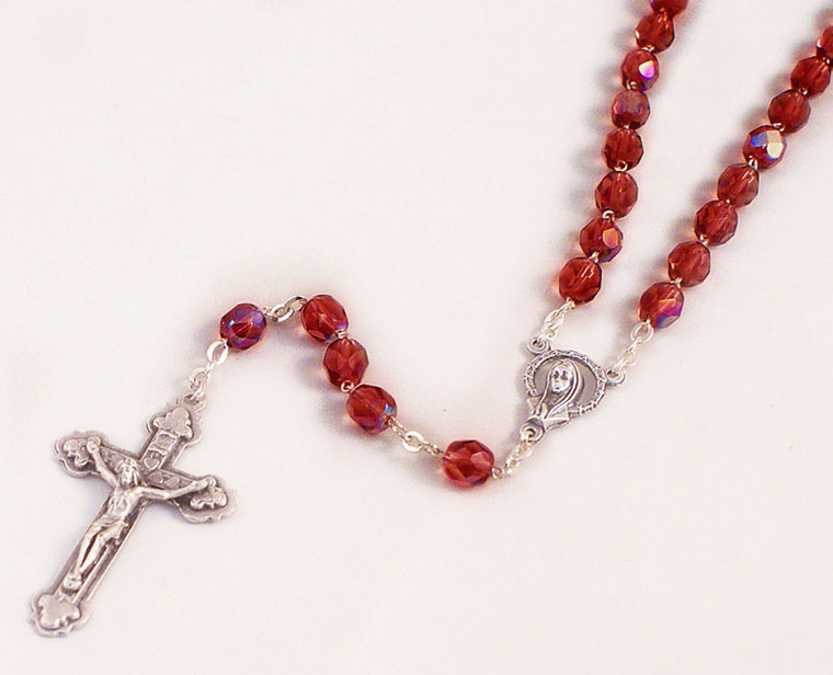 Ruby Red 6mm Glass Bead Rosary