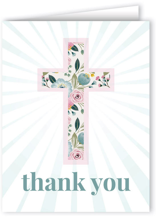 Light Floral Cross Thank You Note Card