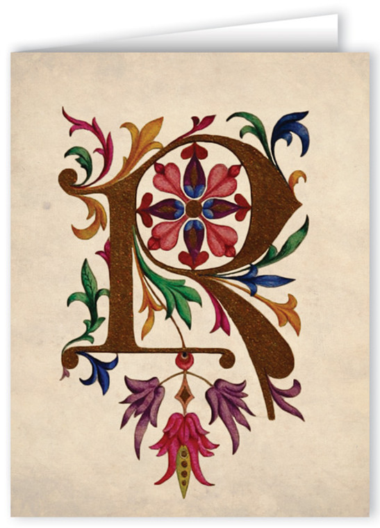 Letter R Illuminated Manuscript Note Card