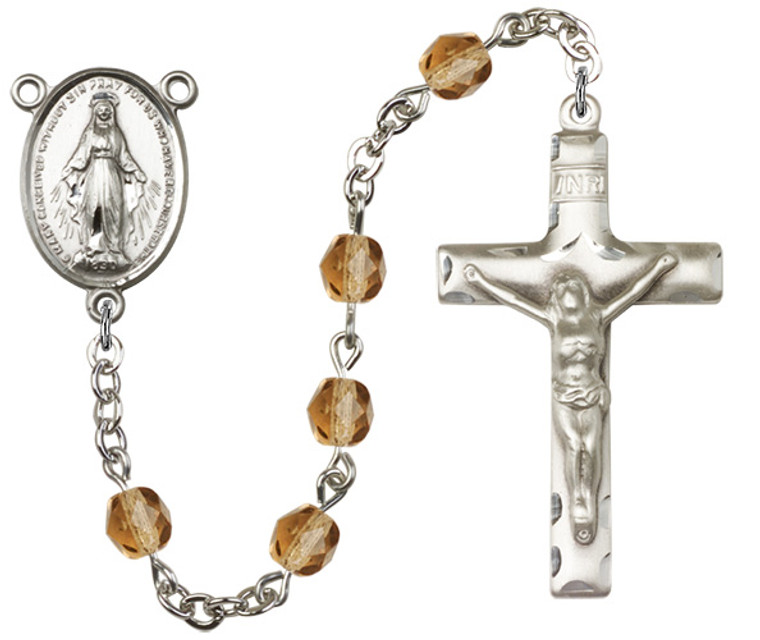 Simple Silver-Plated Glass Bead Rosary with Miraculous Medal