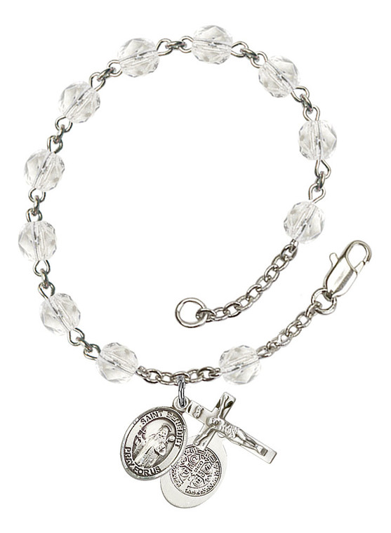 Hand Made Silver-Plated Rosary Bracelet with St. Benedict Medal