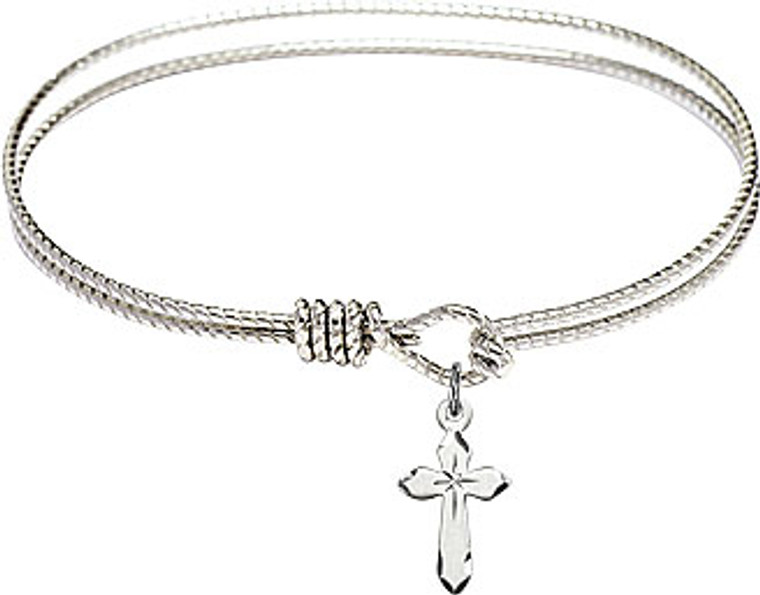 Oval Bangle Bracelet with Pewter Cross Charm