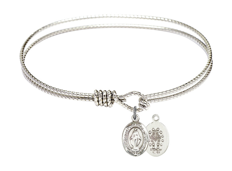 Oval Bangle Bracelet with Sterling Silver Miraculous Medal Charm