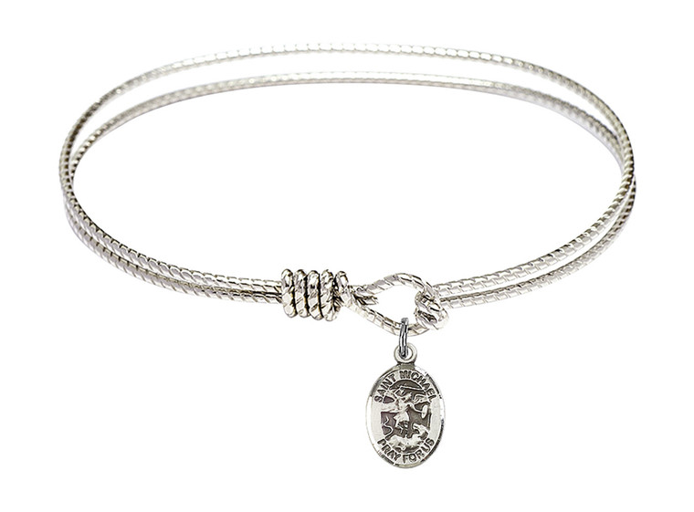 Oval Bangle Bracelet with Sterling Silver St Michael the Archangel Charm