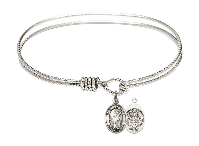 Oval Bangle Bracelet with Sterling Silver St Benedict Charm