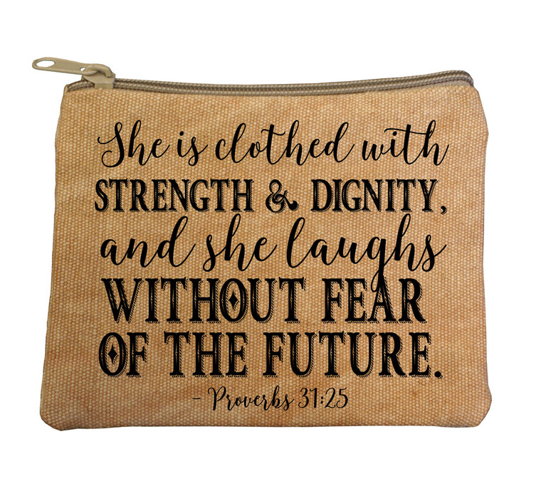 "Clothed with Strength" Large Tan Rosary Bag