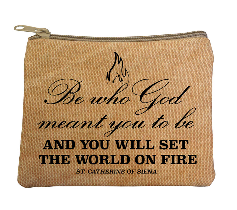 "Be Who God Meant" Large Tan Rosary Bag