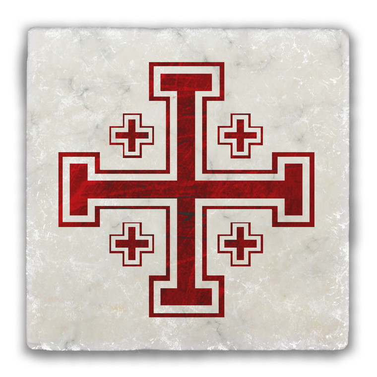 Crusader Cross Tumbled Stone Coaster