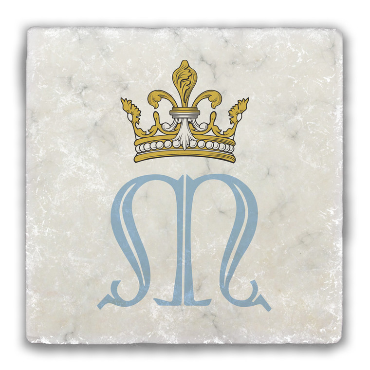 Fluted Marian Symbol Tumbled Stone Coaster