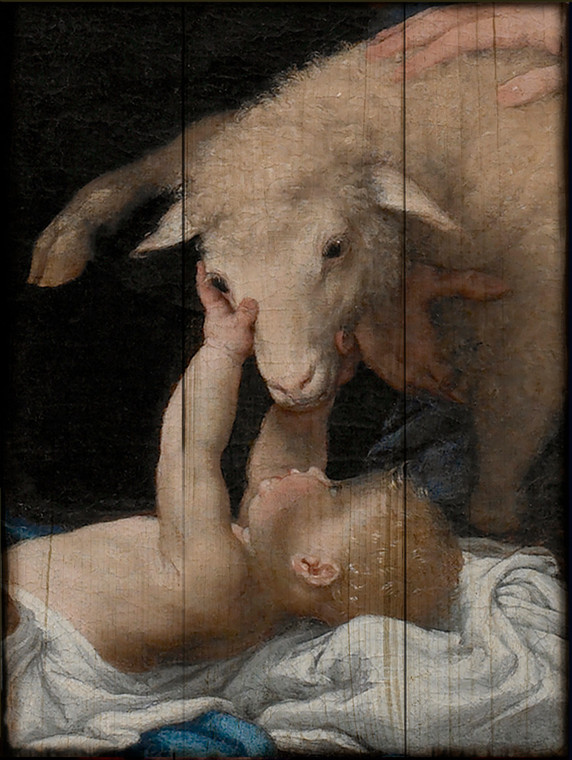 Adoration of the Shepherds (Detail) by Lorenzo Lotto Rustic Wood Plaque