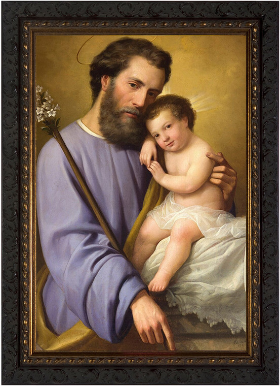 St. Joseph and the Infant Jesus - Ornate Dark Framed Canvas