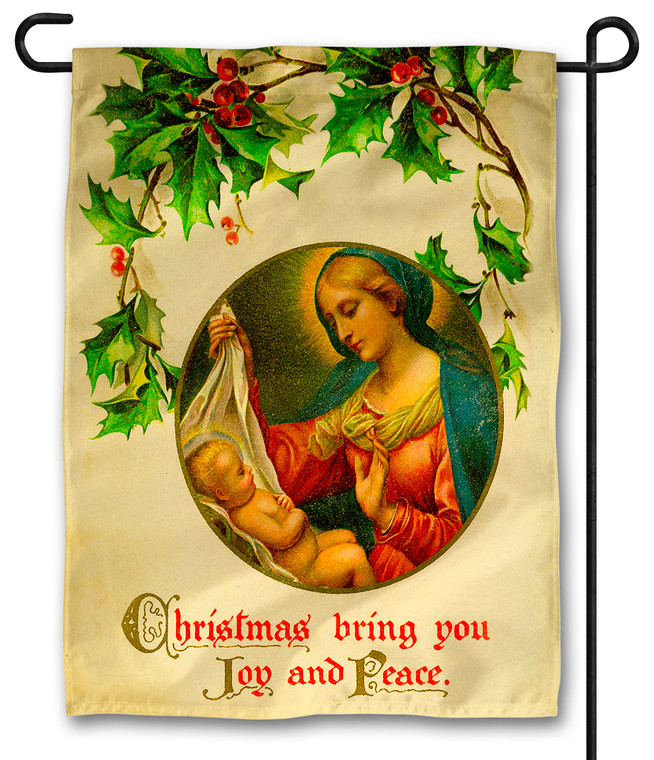 Vintage Madonna with Holly Outdoor Garden Flag Vintage Madonna with Holly Outdoor Garden Flag