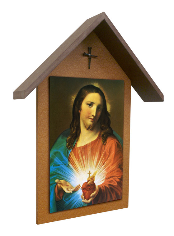 Sacred Heart Holding Heart Simple Poly Wood Outdoor Shrine