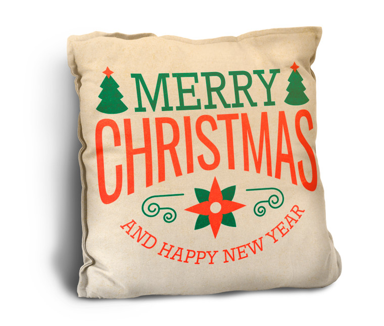 Poinsettia and Trees "Merry Christmas and a Happy New Year" Rustic Pillow