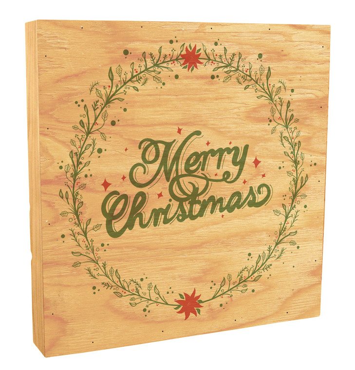 "Merry Christmas" with Poinsettia Garnish Rustic Box Art 