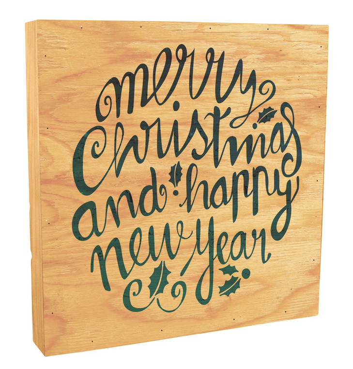 Cursive "Merry Christmas and a Happy New Year" Rustic Box Art 