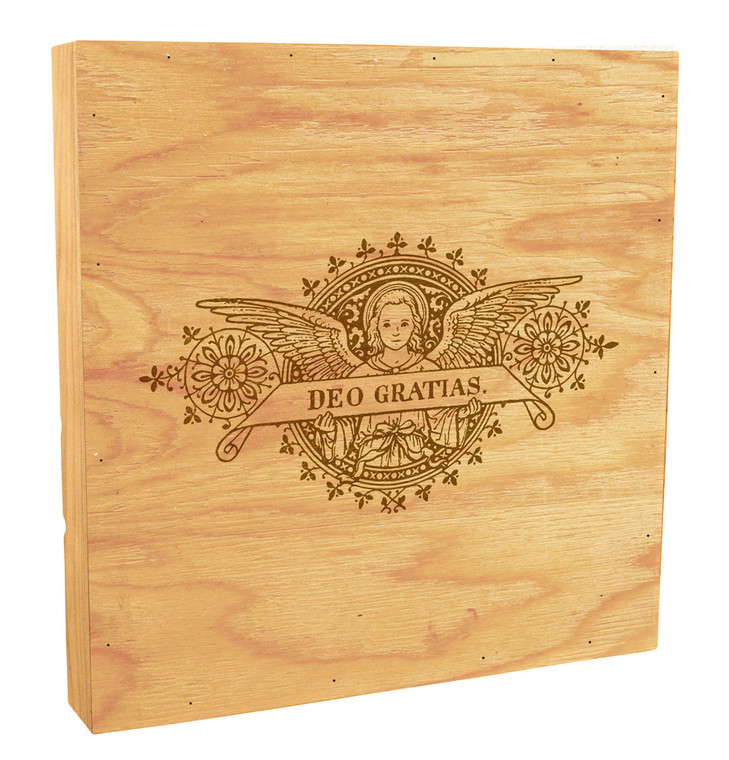 Deo Gratias Angel Woodcut Rustic Box Art 