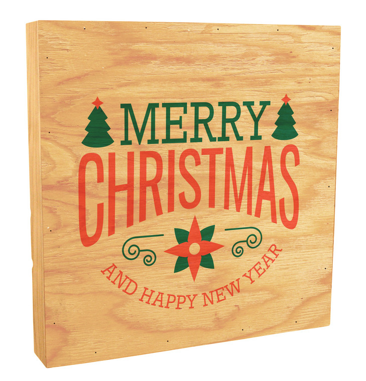 Poinsettia "Merry Christmas and a Happy New Year" Rustic Box Art 