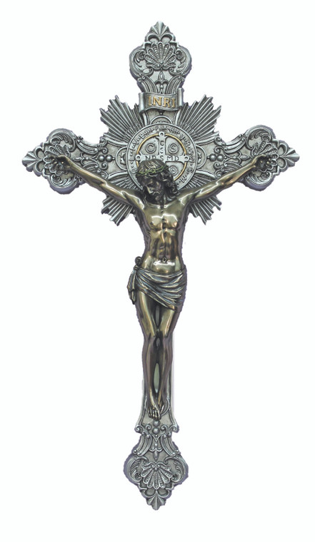 Pewter-Style Benedictine Crucifix - 14"